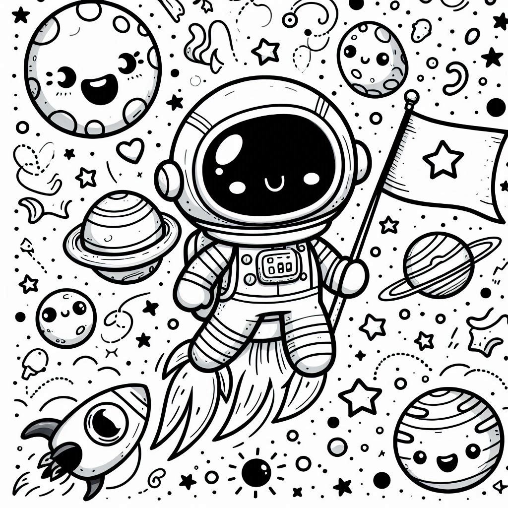 Kolorowanka do druku: Wesoły kosmonauta